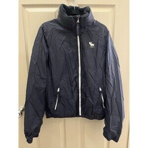 Y2K Abercrombie A&F Windbreaker Dun Brook Jacket Nylon High Collar Navy Blue XL